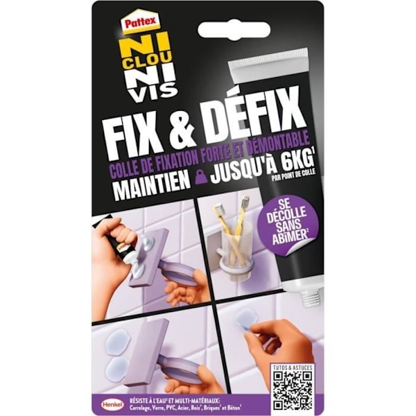 Liima Kiinnitys - PATTEX - 2970856 - Ei naulaa eikä ruuvia - Fix & Défix - Putki - 44g Transparent