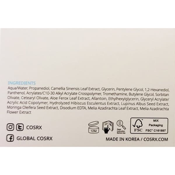 Cosrx Beroligende Gel Creme Grøn Te Aqua 50 ml