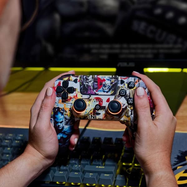 Spilcontroller - FRTEC - BATMAN - Bluetooth - RGB LED lys - Kompatibel med PC og PS4 Sort og blå