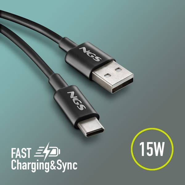 USB-A til USB-C ladekabel - NGS - ZYRO-AC SORT - 1 m - 15W - 480 Mbps