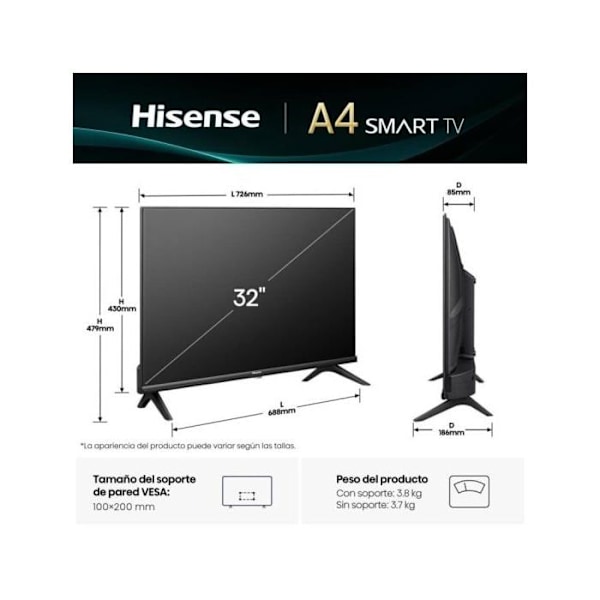 LED-televisio - Hisense - 32A4Q - 32 tuumaa - Älytelevisio - Wi-Fi - 720p