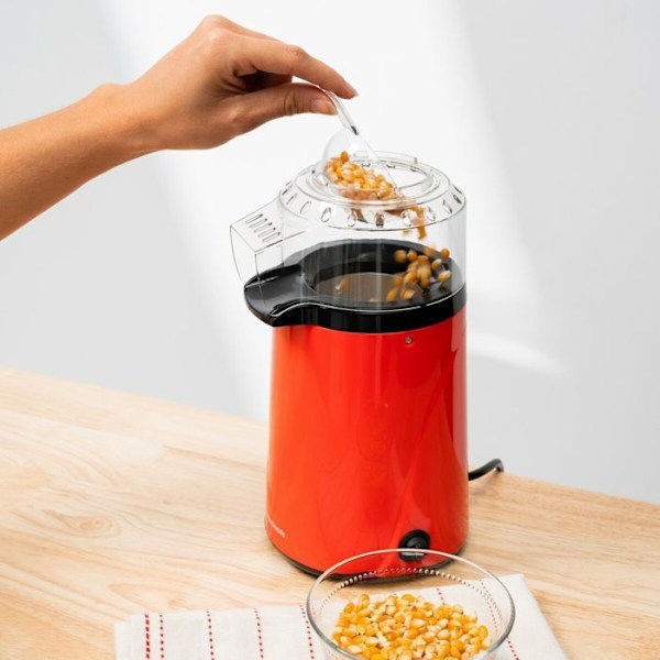 Popcorn-kone - InnovaGoods - Popmar - 1200 W - Kuuma ilma - Kompakt ja kevyt muotoilu röd/svart/transparent