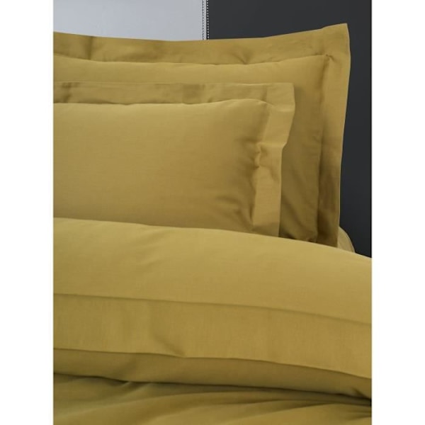 Sängkläder - 1 överkast 220 x 240 cm + 2 örngott 60 x 60 cm - Satin 100% bomull - Senapsgul Senap