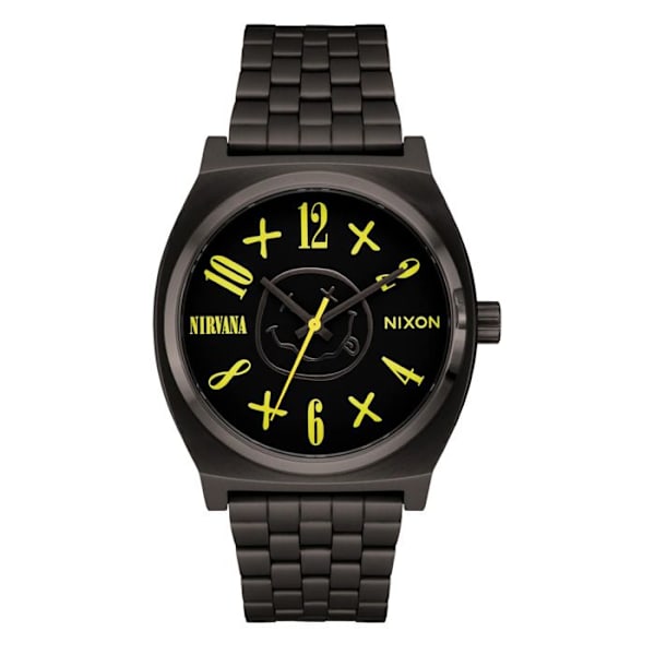 Klocka - Nixon - Nirvana Time Teller - Rostfritt stål - Äkta läder - Vattentät 100m svart nirvana/smiley