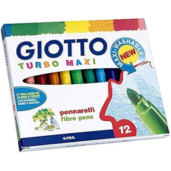 Piirustustarvikkeet - GIOTTO - Turbo-Maxi - 12 pestävää väriä - Tukkeutunut kärki - Alkaen 3 vuotta Flerfärgad