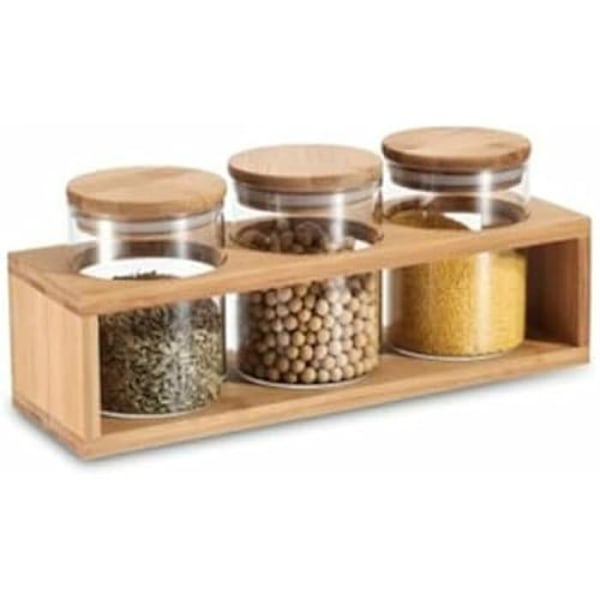 3 purkin setti - DKD Home Decor - Natural - Bambu ja borosilikaattilasi - 31 x 11 x 11,5 cm naturlig