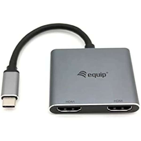 USB-C–2 HDMI-sovitin - VARUSTEET - Pyökki - 4K/30Hz - 0,15 m - Harmaa grå