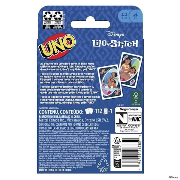 Mattel Games - Disney UNO Lilo ja Stitch - Lasten ja perheen korttipeli JCC10 Flerfärgad