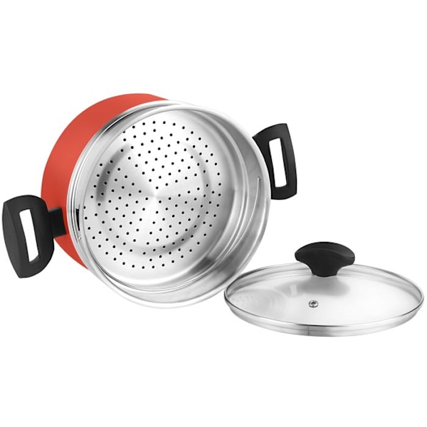 Dampkoged - FAGOR - Maxima - 20 cm - Rustfrit stål - Rødt glaslåg Rød