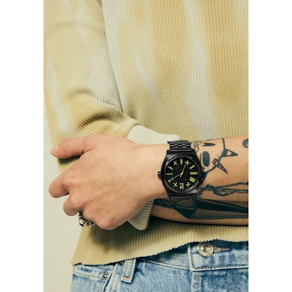 Klocka - Nixon - Nirvana Time Teller - Rostfritt stål - Äkta läder - Vattentät 100m svart nirvana/smiley