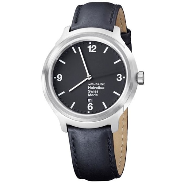Klocka - Mondaine - Helvetica No 1 - Svart läder - Datum - Analog Svart
