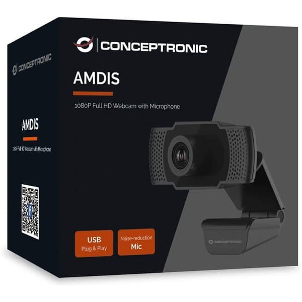 Webcam - CONCEPTRONIC - 1080P - Indbygget mikrofon - USB - Sort