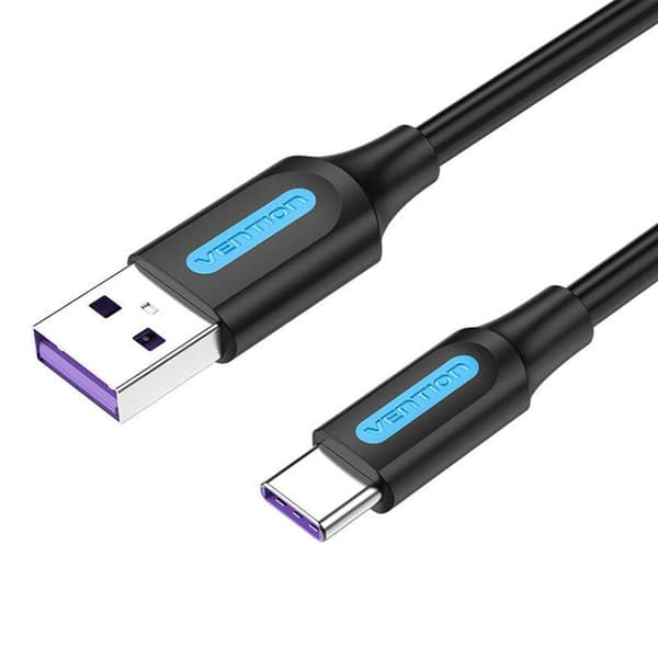 USB 2.0 A til USB-C Ladeledning - VENTION - 5 A - 3 m - Sort - PVC