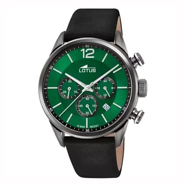 Ur - Lotus - Chrono - Læder- og Stofarmbånd - Sort - 43mm - Vandtæt 3 ATM Kvartsrörelse