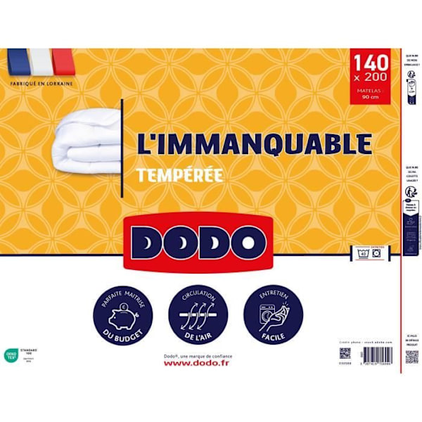 DODO Couette tempérée 250G/m² - L'IMMANQUABLE - 140 x 200 cm - Vit snyggt Vit