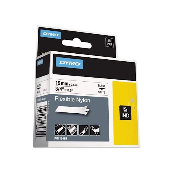 DYMO Rhino - Fleksible industrimærker i nylon 19 mm x 3,5 m - Sort på hvid