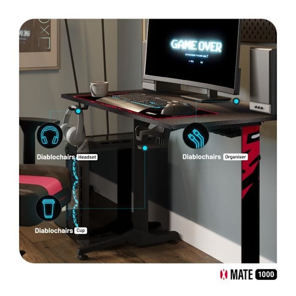Diablo X-Mate Gaming PC Bureau Ergonomisk Carbon Hovedtelefonholder Kopholder (100 x 75 x 60 cm) hvid