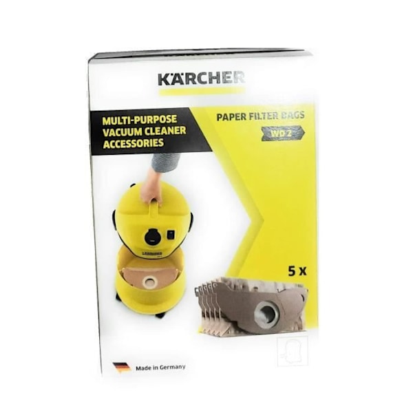 To-lags papirfilterpose til KARCHER WD2200 / A2003 / 2004 / 2054Me - pakke med 5 stk. Beige