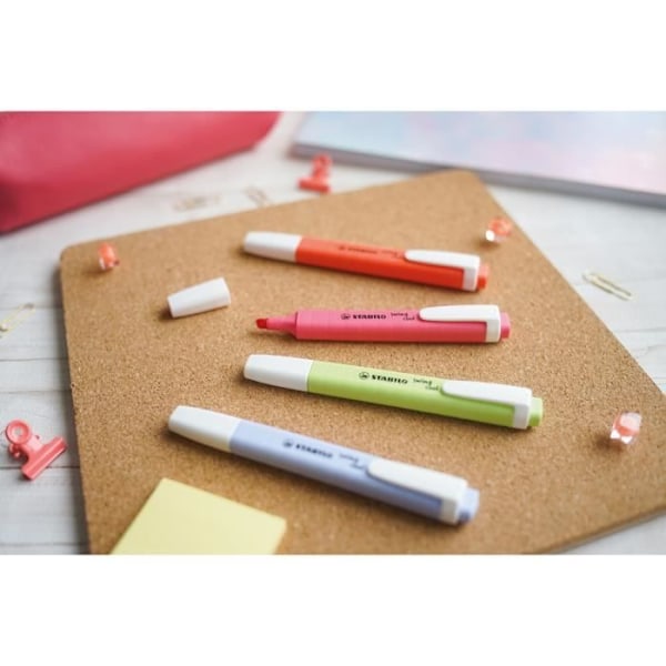 Påse x 4 STABILO swing cool Pastell - lime + rosa + blå + korall - Box med 5 stycken