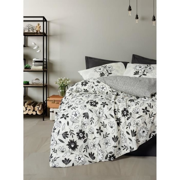 Sengetøjssæt - 1 dynebetræk 220 x 240 cm + 2 pudebetræk 60 x 60 cm - 100% forstærket bomuld - Sort Svart
