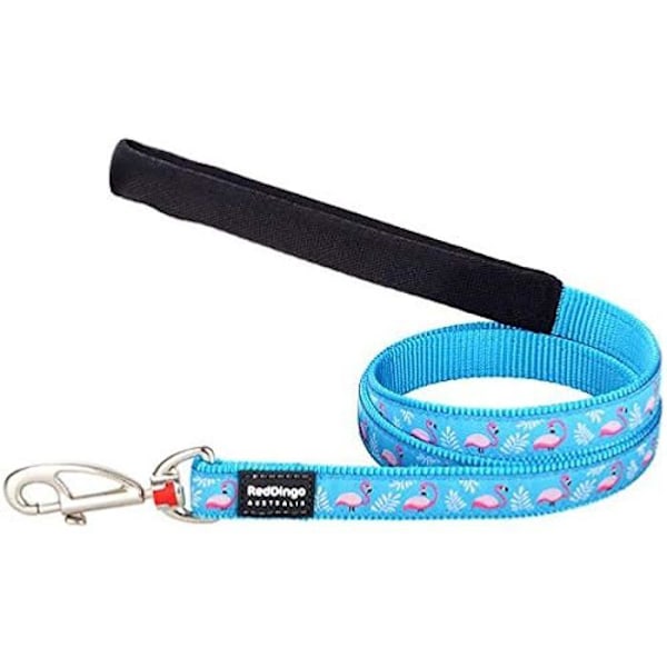 Hundesnor - RØD DINGO - Pink Flamingo Turkis - 15 mm x 1,2 m - Holdbar nylon - Polstret håndtag s