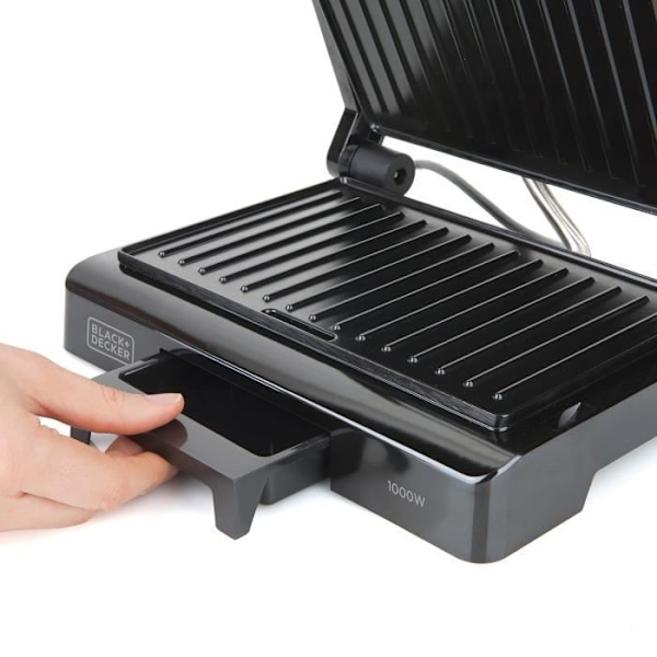 BLACK+DECKER BXGR1000E 1000W voileipägrilli, 23x14,5cm levyt, kylmäkosketuskahva, itsesäätyvä ylälevy Svart