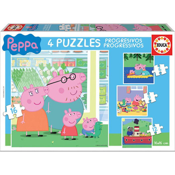 Peppa Pig Progressive Puzzle - EDUCA - 4 palapeliä, 6-16 palaa - Sarjakuvia ja sarjakuvia