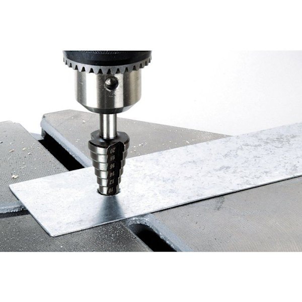 HSS trappstegsförsänkning med primerspets - wolfcraft - Diameter 8-35 mm, skaft 10 mm, användbar längd 52,5 mm - 2585000 Grå