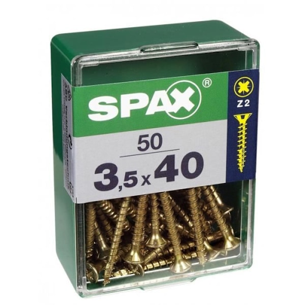 Vis - SPAX - Forsænket hoved - Stål - Diam. 3.5 mm - Længde 40 mm - Pakke med 50