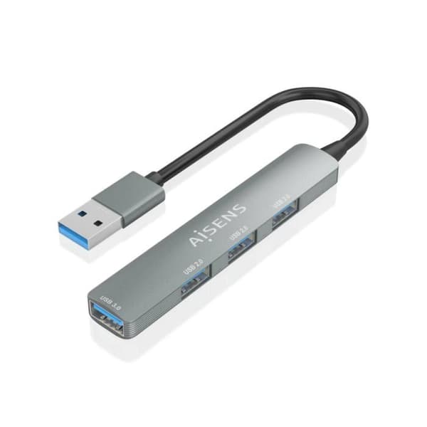 USB HUB - AISENS - Alumiini - 1xUSB 3.0 - 3xUSB 2.0 - Harmaa 10cm