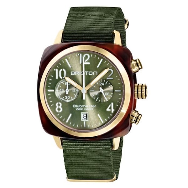 Kello - Briston - 19140 PYAT 26 NOL - Chronografi - Oliivinvihreä kellotaulu - NATO-hihna Olivo, guld eller gult