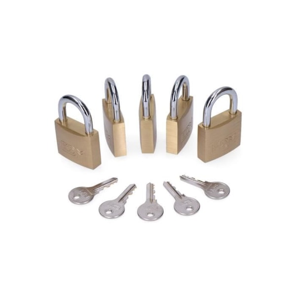 GENERISK - Paket med 5 mässingshänglås, Normal Arch, 5 identiska nycklar - 40 X 23 Mms - Edm