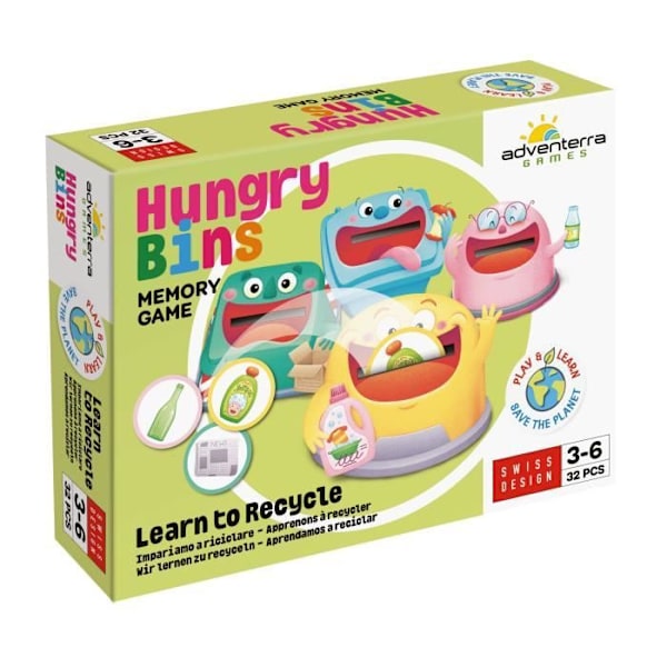 Læringsspil - GEOMAG - Hungry Bins - Sortering af affald - Læring om affald - Farvesortering Flerfärgad