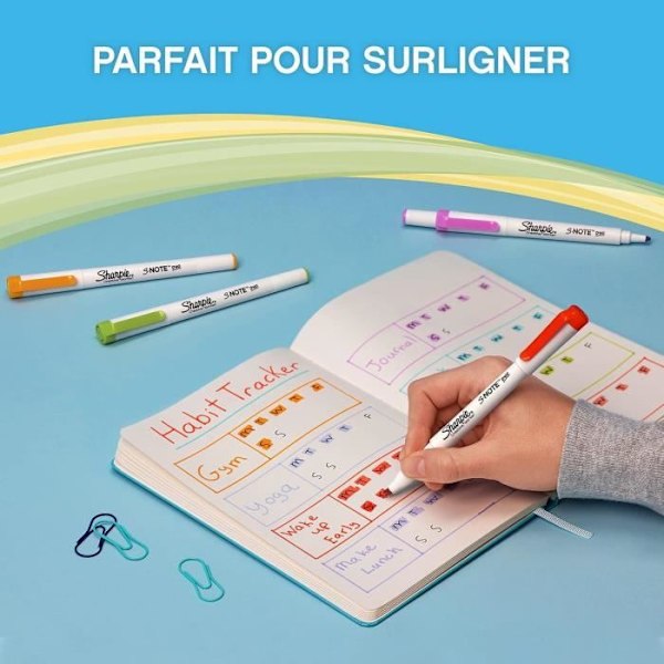 Kreativ marker - SHARPIE - S-NOTE DUO - 8 tuschpennor - Pastellfärger - Spets i droppform och vinklad Icke-fluorescerande pastellfärger
