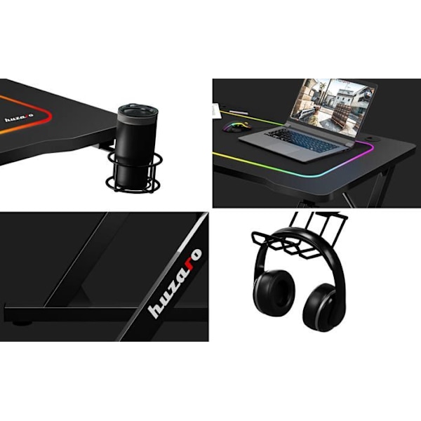 Bureau gaming - HUZARO - HERO 1.8 - Sort - MDF Carbon - Moderne design Svart