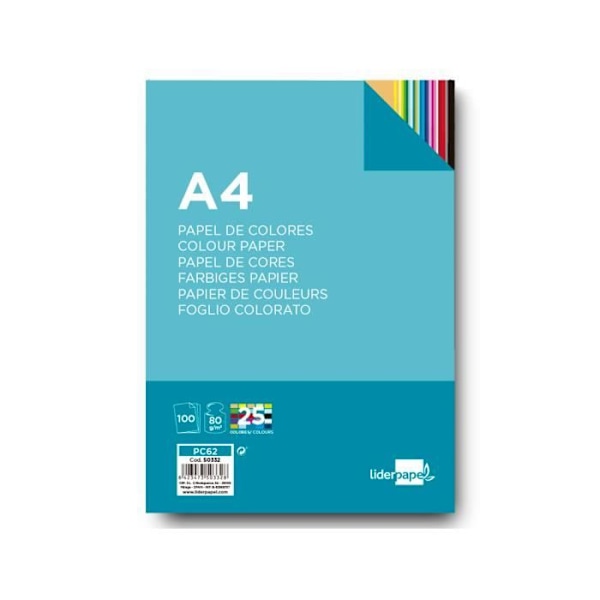 Multifunktion liderpapel farvepapir a4 80g/m2 sortiment 25 farver pakke 100 ark