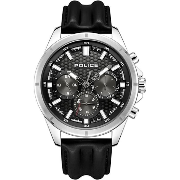 Herreur med quartz - POLICE - Malawi PEWJF2204101 - Rustfrit stål - Sort - Læder Svart