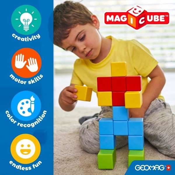 Magneettiblokit - GEOMAG - Magicube 132 - 7 osaa - Painetut eläimet - Mukana kortit