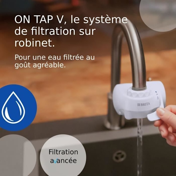 BRITA vattenfiltreringssystem - ON TAP - Upp till 4 månader filtrerat vatten - 3 användningslägen - 5 adaptrar ingår Vit