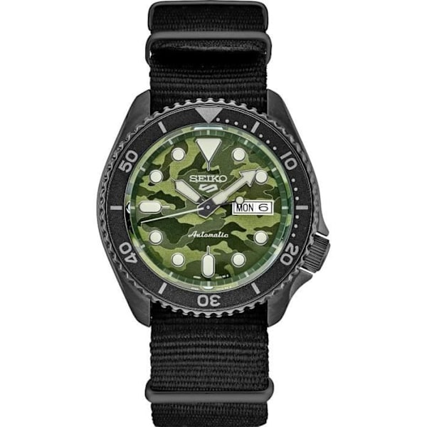 Klocka - Seiko - 5 SRPJ37 - Mekanisk - Grön Urskiva - Svart Tygarmband Svart
