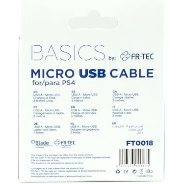 Latauskaapeli - FRTEC - Playstation 4 - Micro USB - Nopea lataus - Musta Sort
