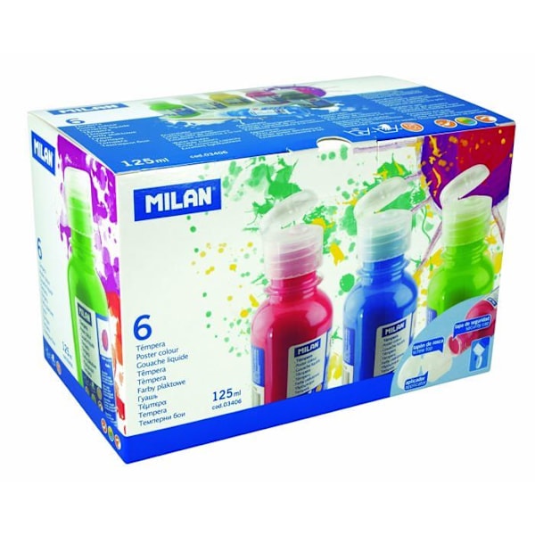 Milano gouache maling - 3406 - Æske med 6 flasker gouache á 125 ml assorterede farver