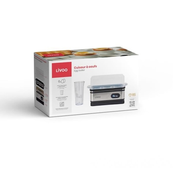 Munakone - LIVOO - DOC290 - 400W - 6 munaa - Ruostumaton teräs - Lämpötilan ylläpito - Munatuki, kansi ja mittakuppi Grå