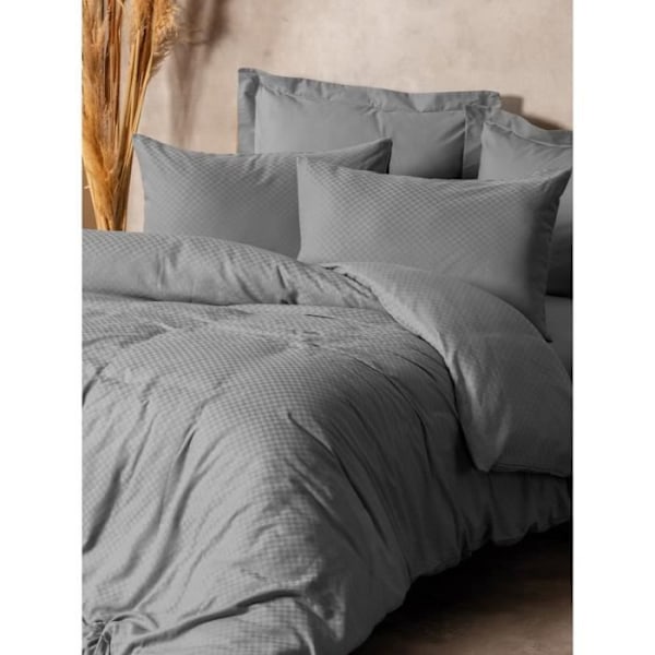 Sängkläder - 1 påslakan 220 x 240 cm + 2 örngott 60 x 60 cm - 100% förstärkt bomull - Grå Grå