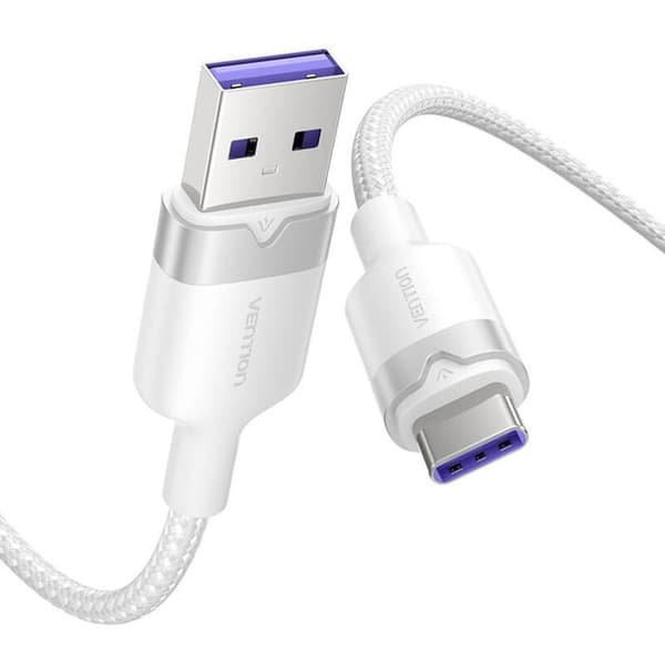 USB 2.0 A til USB-C kabel - VENTION - 1 m - Hurtig opladning 6A - Dataoverførsel - Hvid Hvid