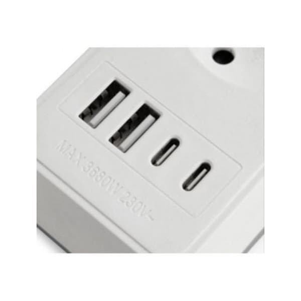 Regleta Orbegozo EN 3100 3 stik til strøm 2 USB 2 USB-C kabel 1.4m hvid