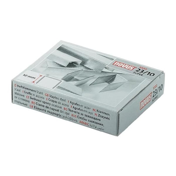 Agrafes - NOVUS - 23/10 SUPER - Teräs - Pakkaus 1000 - Galvanoitu