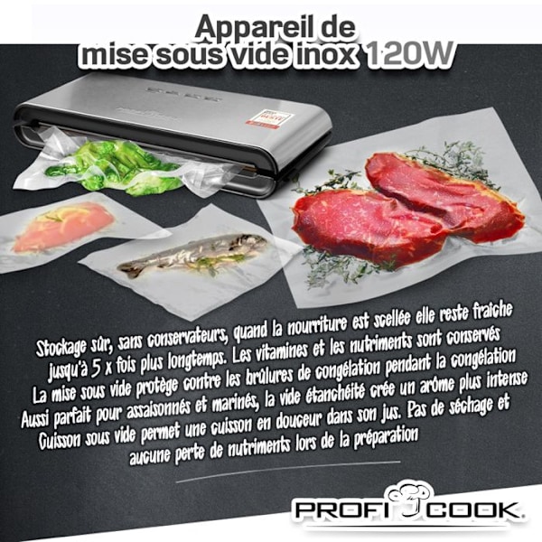 Vakuumforsegler - ProfiCook - PC-VK 1080 - 120 W - Inox - Automatisk Sølv