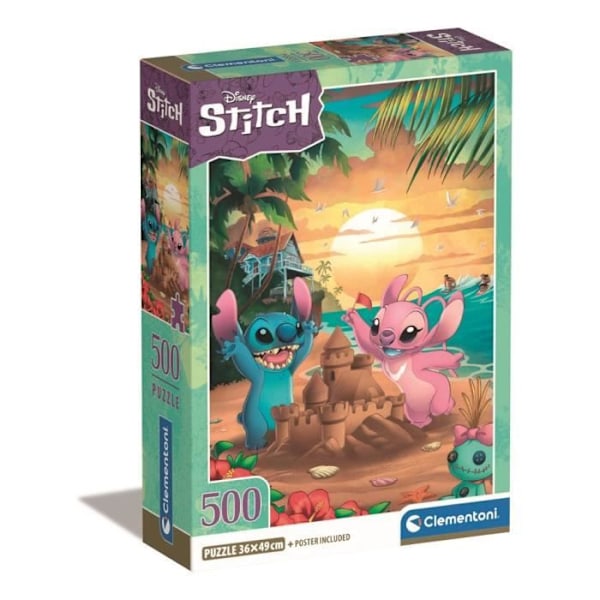 Pussel 500 bitar Stitch kompakt, För barn från 3 år, Tema tecknade filmer, CLEMENTONI
