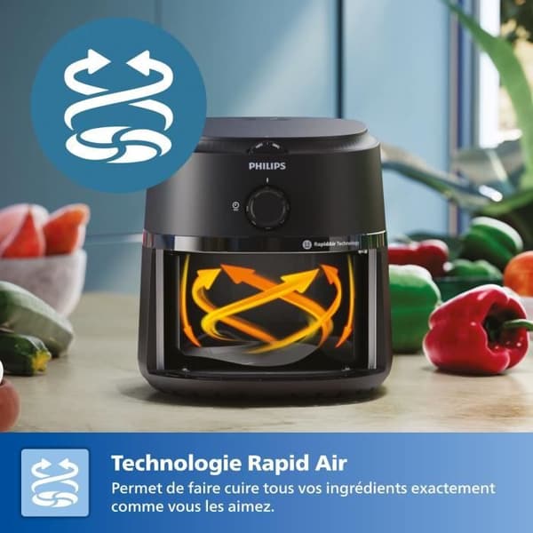 Fritøjs uden olie - PHILIPS - NA120/00 - Airfryer Serie 1000 4.2L - 12 tilberedningsmetoder - 1500W - Sort Sort